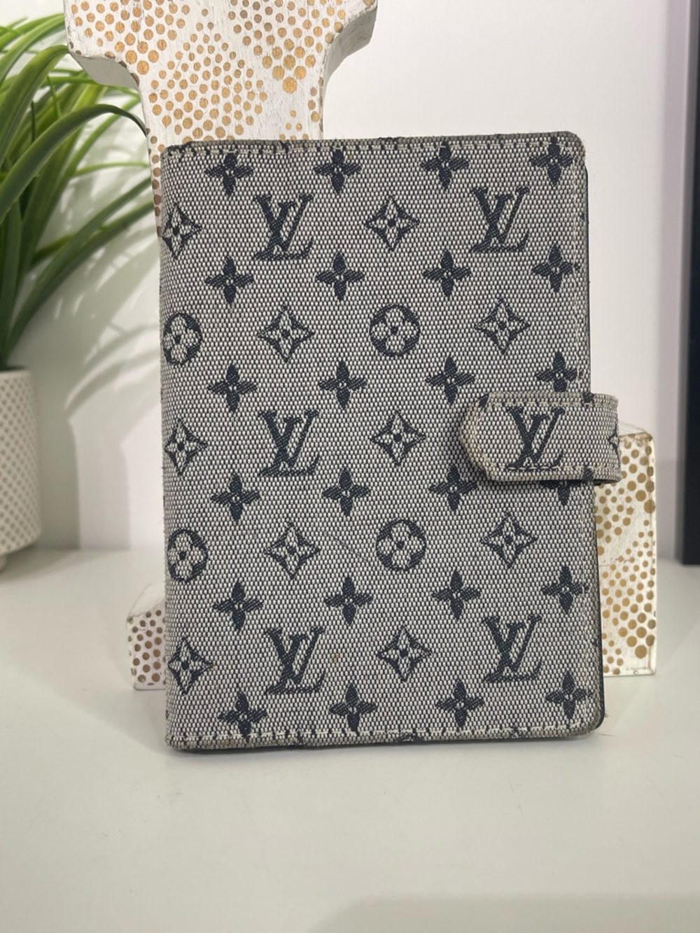 Louis Vuitton Monogram Canvas Mini Lin Agenda Cover PM- Gray/Blue